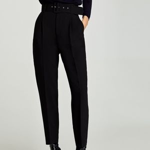 white high waisted belted trousers